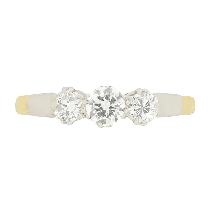 Late Deco 0.70ct Diamond Three Stone Engagement Ring, c.1940s