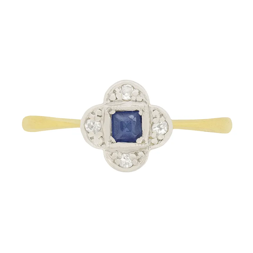 Late Art Deco 0.10ct Sapphire and Diamond Ring, c.1930s