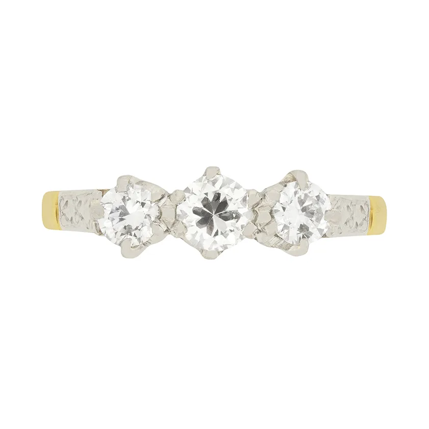 Late Art Deco 0.70ct Diamond Three Stone Ring, c.1930s