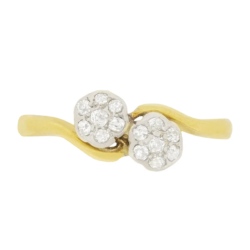Art Deco 0.34ct Diamond Twin Daisy Cluster Ring, c.1923