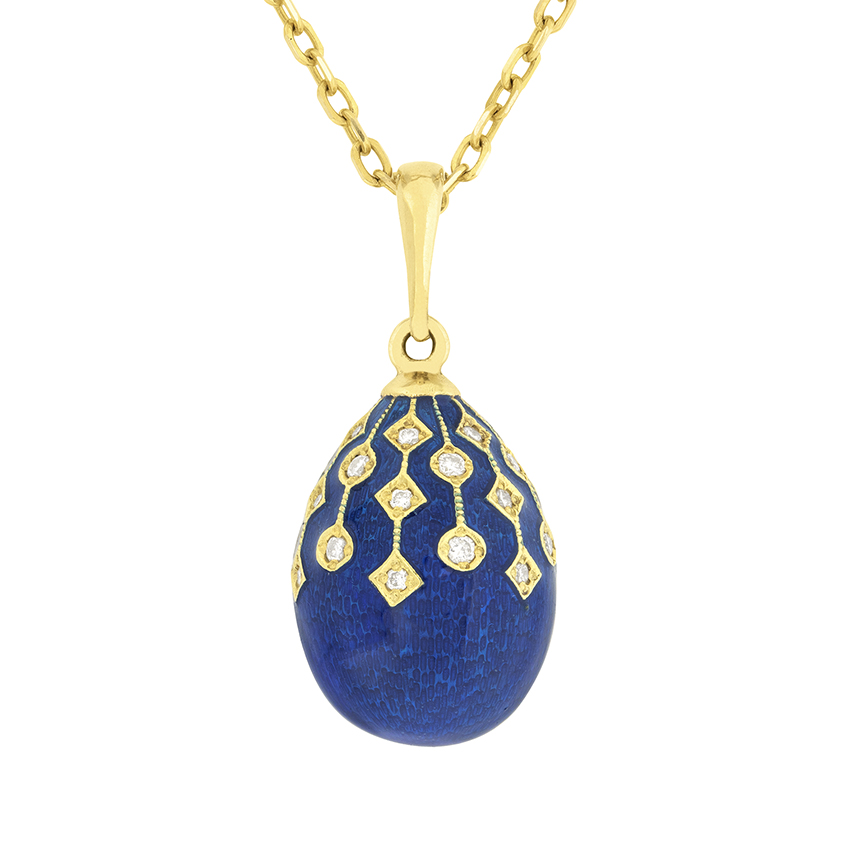 Contemporary Blue Enamel and Diamond Egg Pendant | Farringdons Jewellery