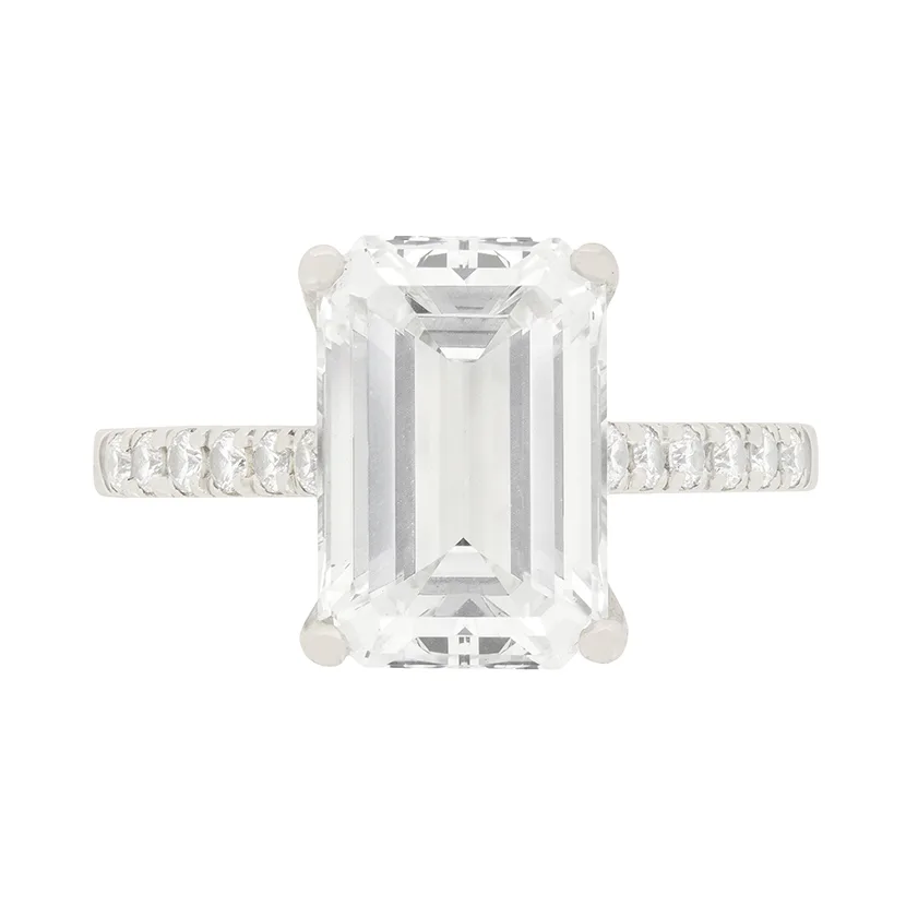 Contemporary 4.08ct Emerald Cut Diamond Solitaire Engagement Ring