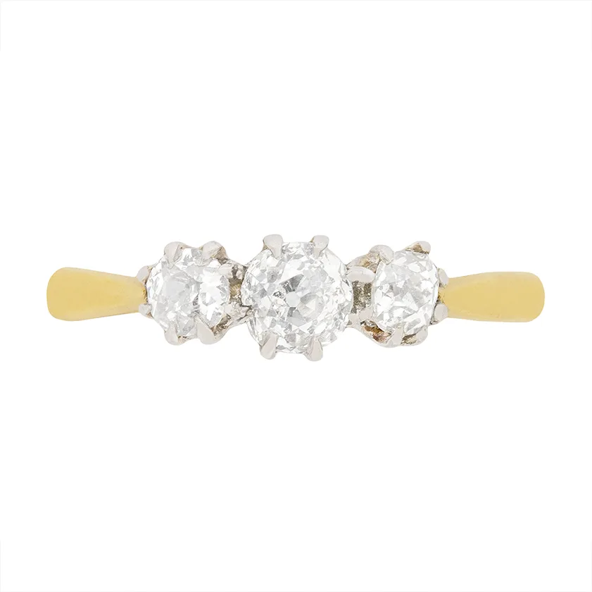 Edwardian 0.90ct Diamond Three Stone Ring, c.1910s