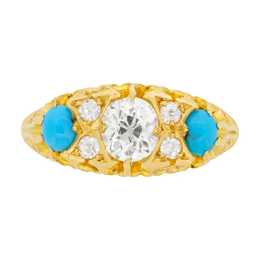 Victorian 0.68ct Diamond and Turquoise Ring, c.1908