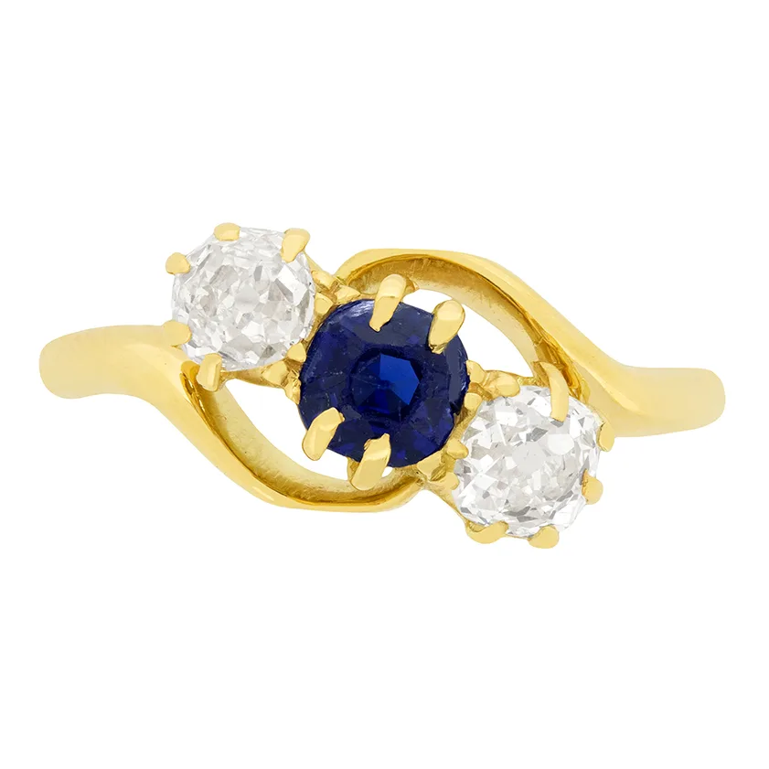 Victorian 0.50ct Sapphire and Diamond Three Stone Ring, c.1880s