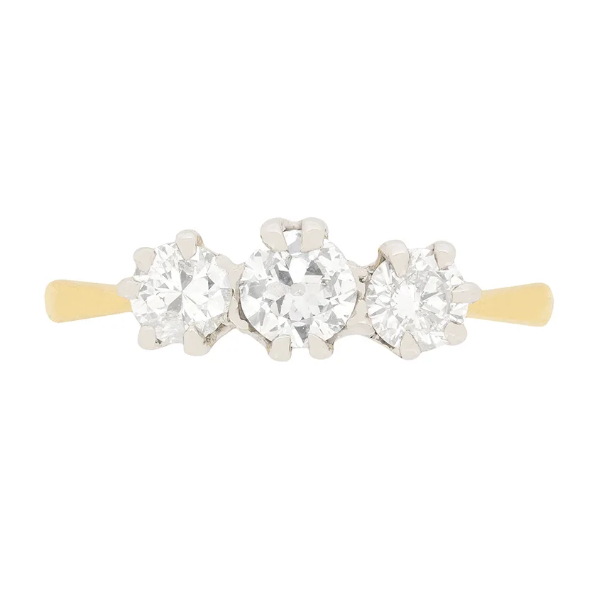 Art Deco 0.85ct Diamond Three Stone Engagement Ring, c.1920s