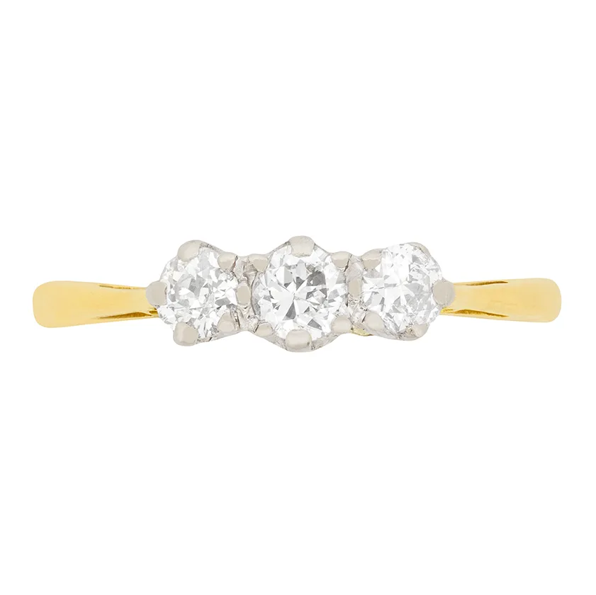 Late Deco 0.50ct Diamond Three Stone Engagement Ring, c.1940s