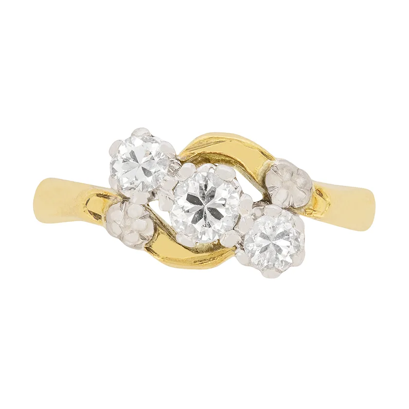 Art Deco 0.55ct Diamond Three Stone Twist Ring, c.1930s