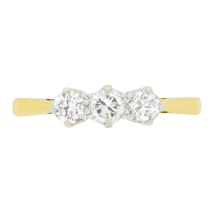 Art Deco 0.65ct Diamond Three Stone Engagement Ring c.1930s