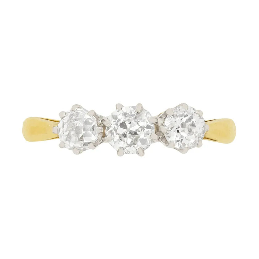 Art Deco 1.10ct Diamond Three Stone Ring, c.1930s