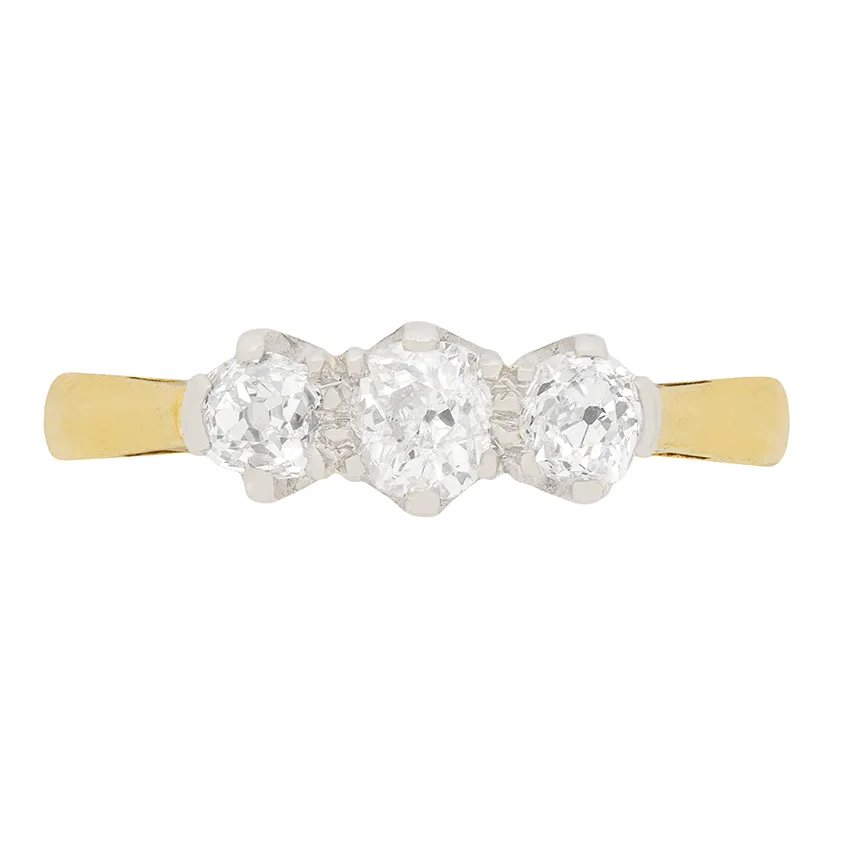 Edwardian 0.85ct Diamond Three Stone Ring, c.1910s