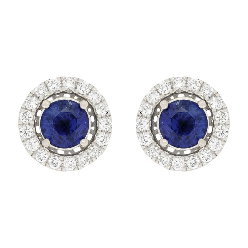 Contemporary 1.00ct Sapphire and Diamond Halo Earrings