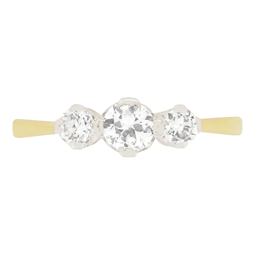 Edwardian 0.65ct Diamond Three Stone Ring, c.1910s