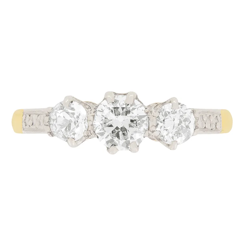 Art Deco 1.00ct Diamond Three Stone Engagement Ring, c.1930s