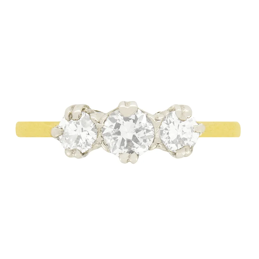 Art Deco 0.75ct diamond three stone ring, c.1930s