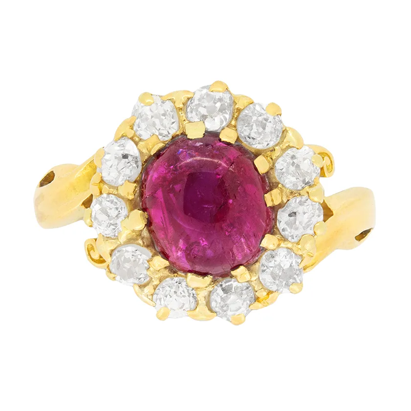 Victorian 1.40ct Ruby and Diamond Halo Ring, c.1880s