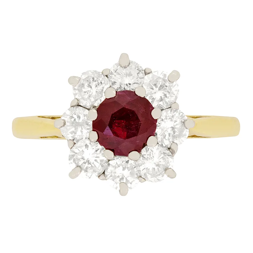 Vintage 0.50ct Ruby and Diamond Cluster Ring, c.1970s