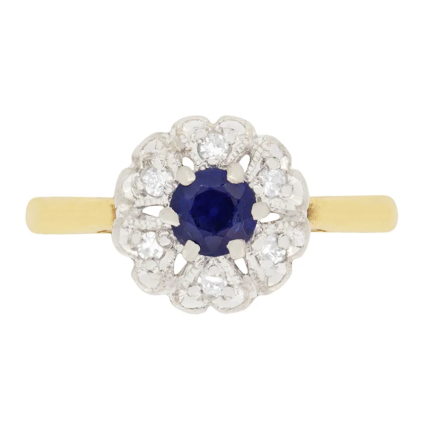 Art Deco Sapphire and Diamond Halo Ring, c.1920s