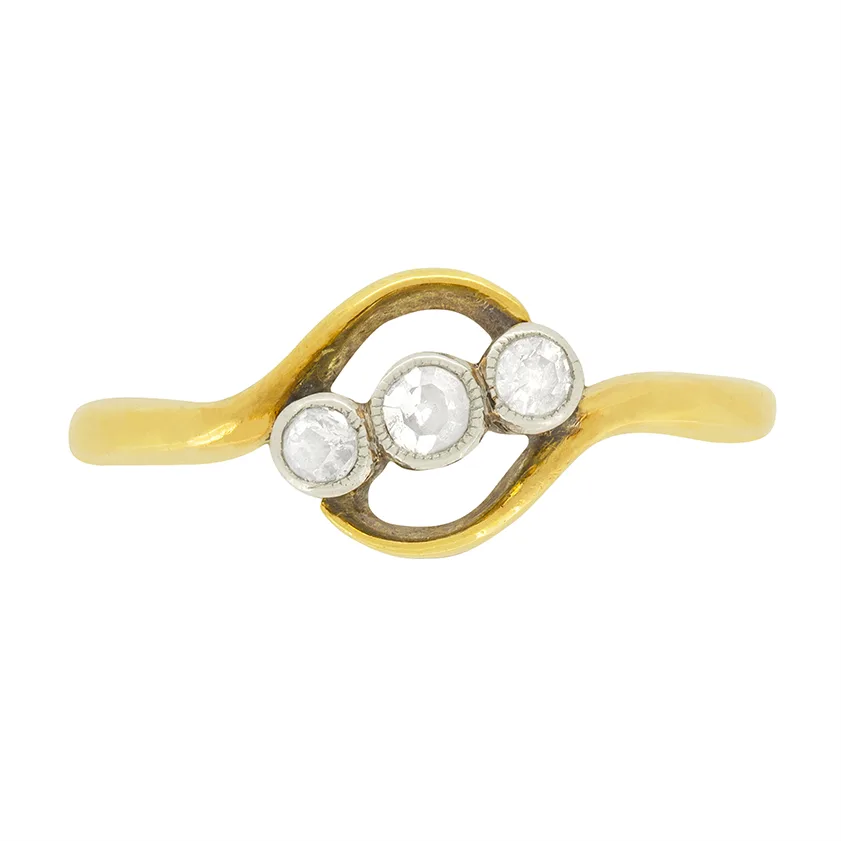 Edwardian 0.20ct Three Stone Twist Ring, c.1910s