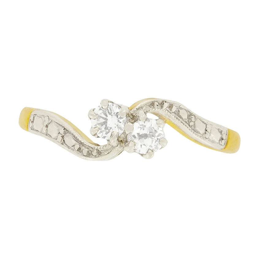 Edwardian 0.30ct Diamond Two Stone Twist Ring, c.1910s