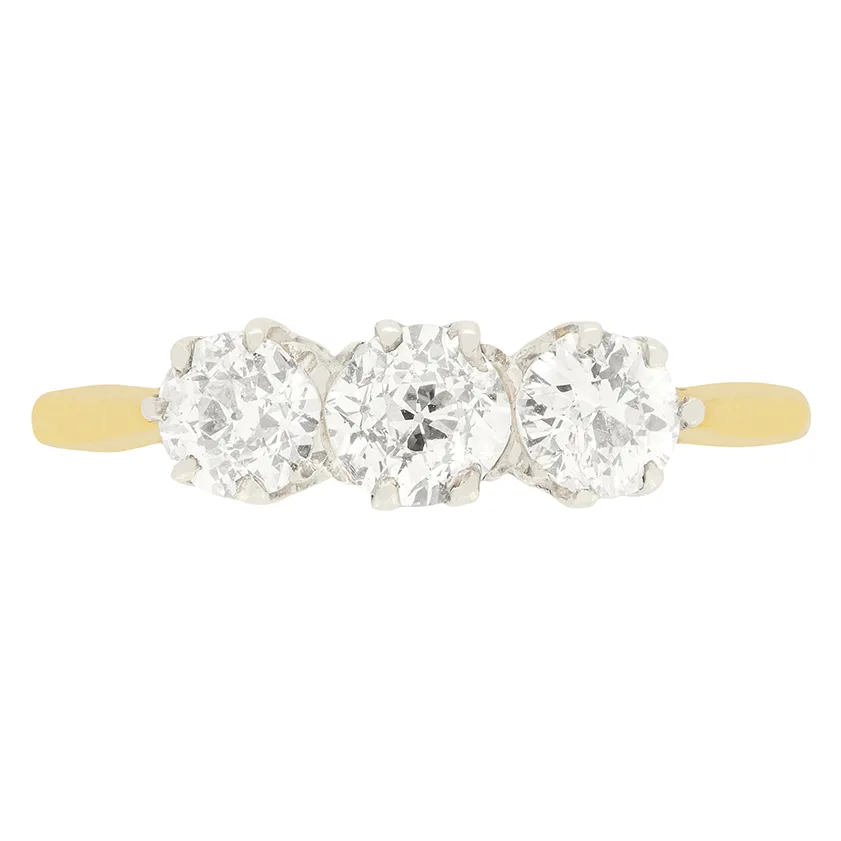 Edwardian 0.85ct Diamond Three Stone Ring, c.1910s