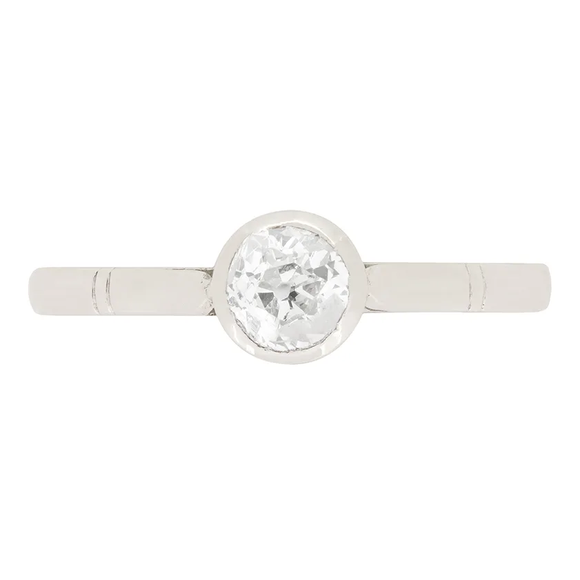 Art Deco 0.50ct Rub Over Set Diamond Solitaire Engagement Ring, c.1920s