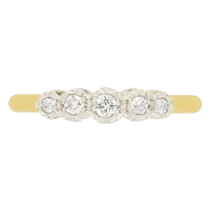 Vintage 0.23ct Diamond Five Stone Ring, c.1940s