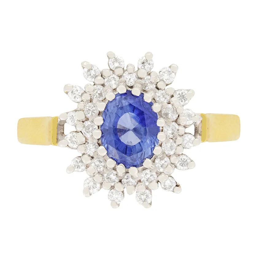 Vintage 1.10ct Sapphire and Diamond Cluster Ring, c.1970s