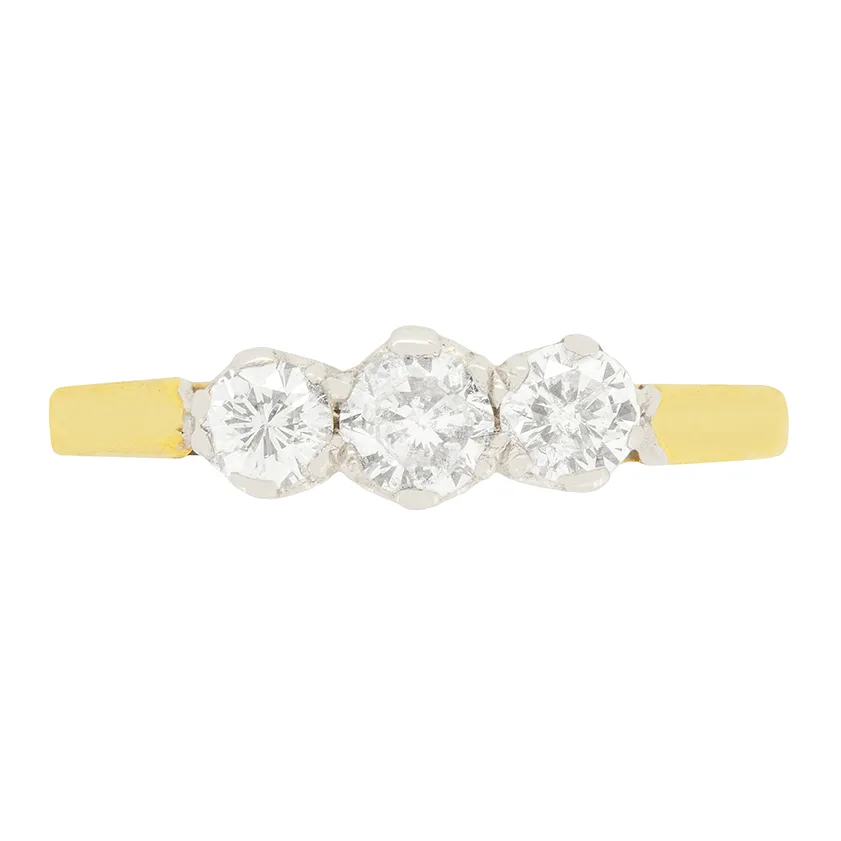 Vintage 0.70ct Three Stone Diamond Ring, c.1970s