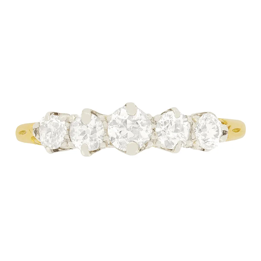Victorian 0.95ct Diamond Five Stone Ring, c.1900s