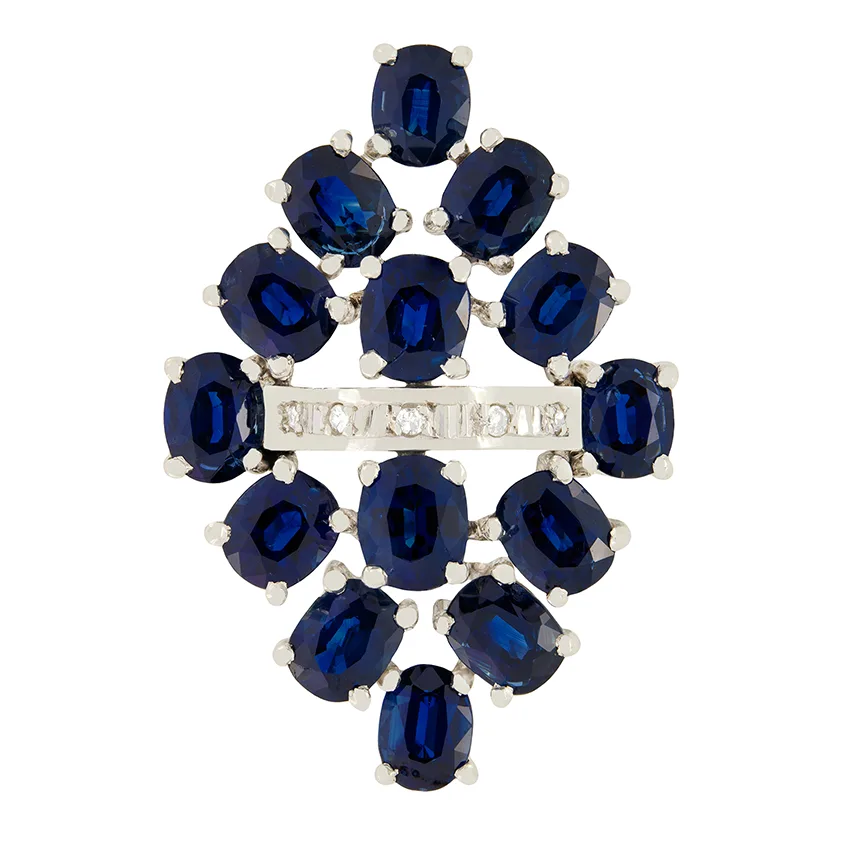 Vintage 9.80ct Sapphire and Diamond Cluster Ring, c.1970s