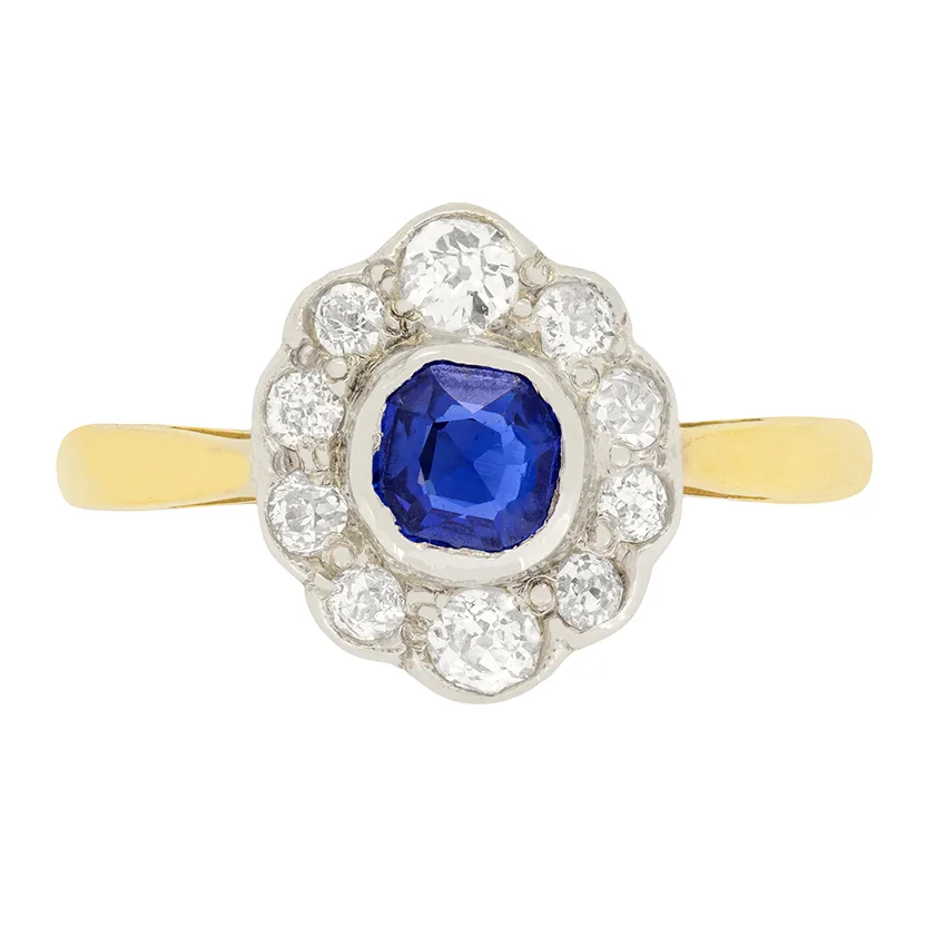 Edwardian 0.40ct Sapphire and Diamond Halo Ring, c.1910s