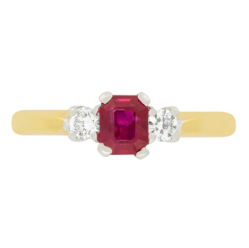 Vintage 0.50ct Ruby and Diamond Three Stone Ring, c.1970s