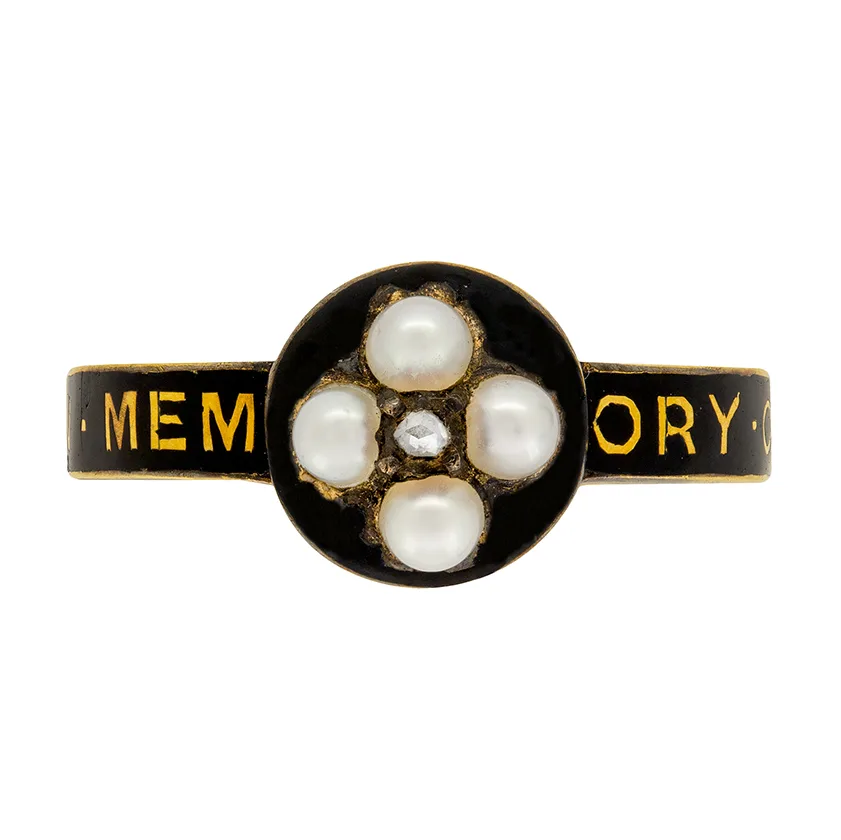Victorian Mourning Ring with Black Enamel, c.1864