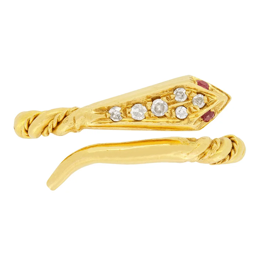 Victorian Ruby and Diamond Snake Ring, c.1880s