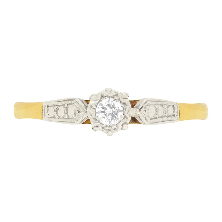 Late Deco 0.15ct Solitaire Ring, c.1940s