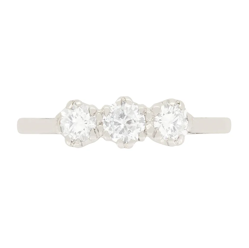 Late Deco 0.70ct Diamond Three Stone, c.1940s