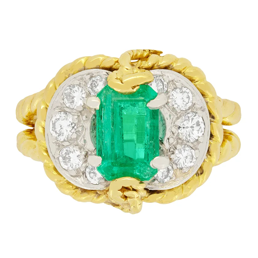 Vintage 1.25ct Emerald and Diamond Cocktail Ring, c.1950s