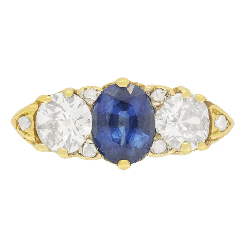 Victorian 1.30ct Sapphire and Diamond Ring, c.1880s