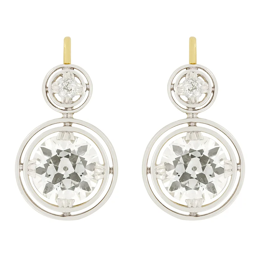 Edwardian 6.60ct Diamond Earrings, c.1910s