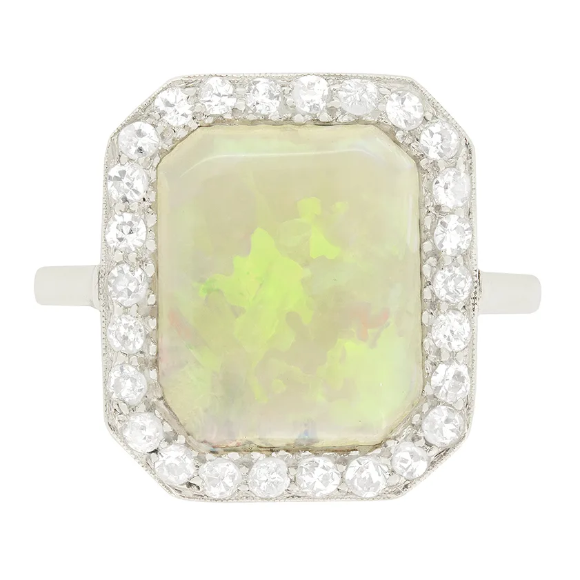 Art Deco 1.40ct Opal and Diamond Halo Ring, c.1920s