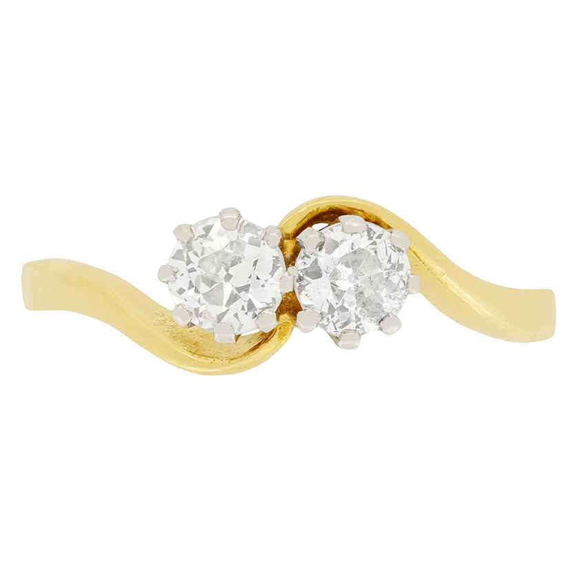 Edwardian 0.80ct Two Stone Diamond Twist Ring c.1910