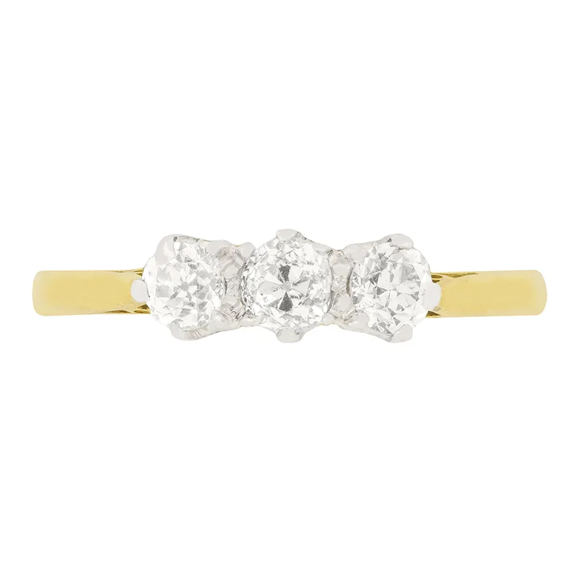 Edwardian 0.75ct Diamond Three Stone Ring, c.1910s