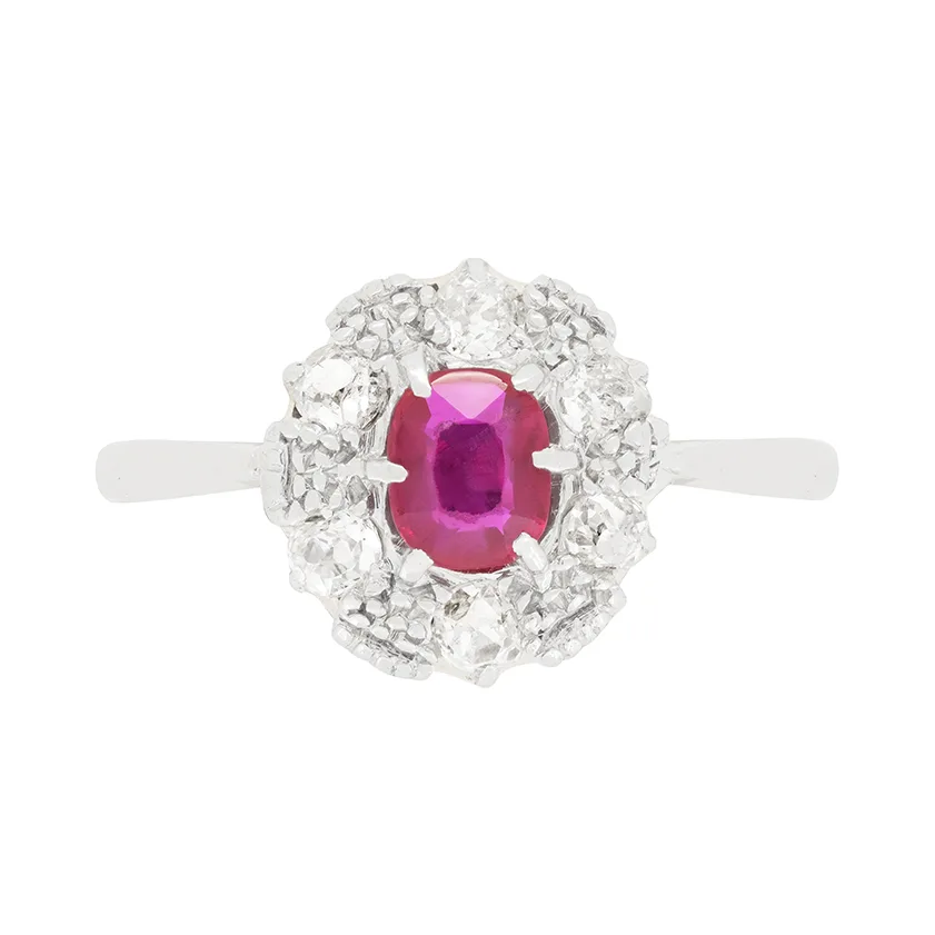 Edwardian 0.63ct Ruby and Diamond Cluster Ring, c.1910s