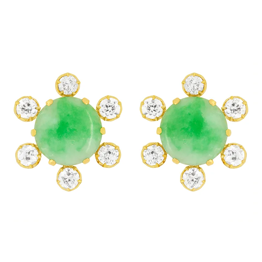 Victorian 5ct Jade and Diamond Earrings, c.1900s