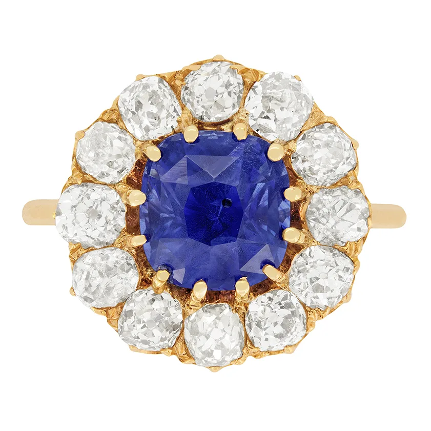 Victorian 3.55ct Sapphire and Diamond Halo Ring, c.1900s