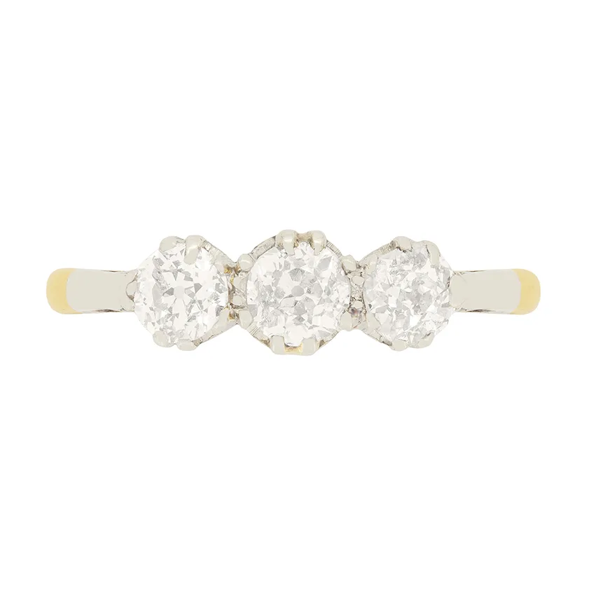 Edwardian 0.95ct Diamond Three Stone Ring, c.1910s