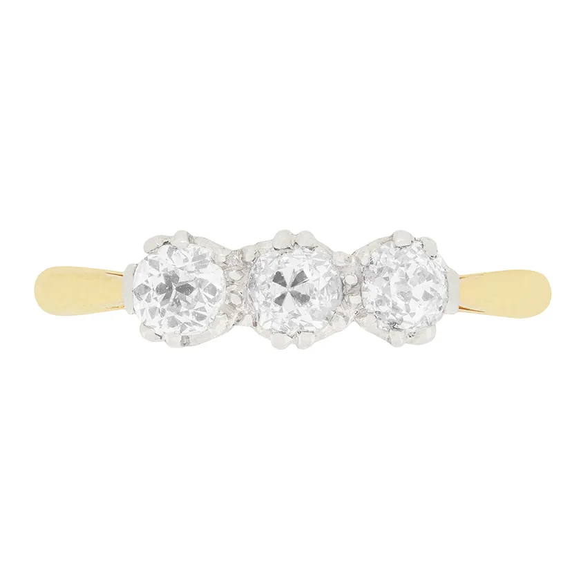 Edwardian 0.90ct Diamond Three Stone Ring, c.1910s