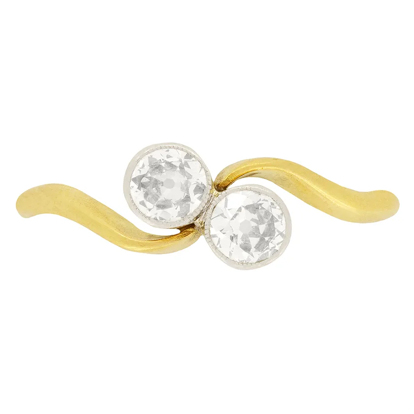 Edwardian 0.70ct Two Stone Diamond Twist Ring, c.1910s