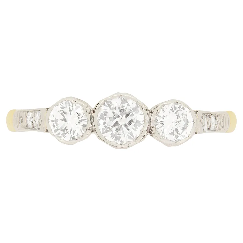 Art Deco 0.75ct Three Stone Diamond Ring, c.1930s